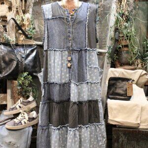 Denim Patchwork Midi Dress